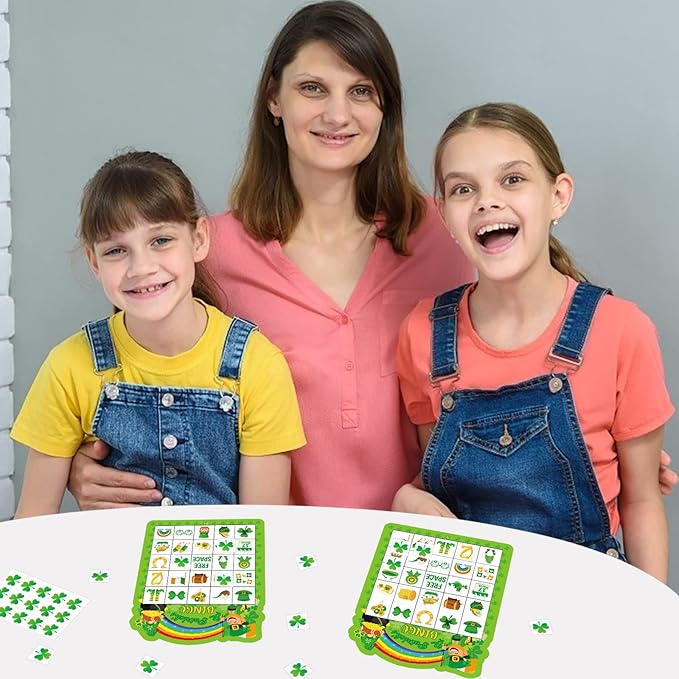 24 Players St Patrick's Day Bingo Game Cards for Kids Irish Green Shamrock Party Bingo Game St Patrick Classroom Family Activity Party Favors for Kids
