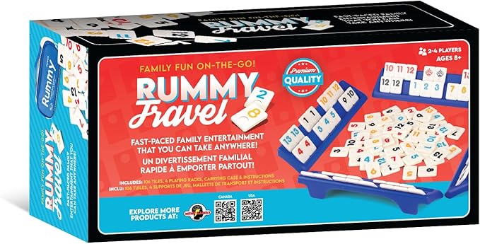 Travel Rummy Game Set, Includes 4 Sturdy Racks, and a Carrying Case, 106 Tiles Rummy, Suitable for Birthday, Anniversary, New Year