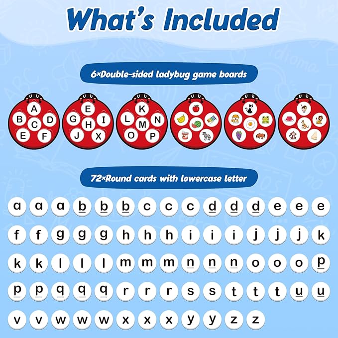 Alphabet Games for Kids Toddlers,Animal Cards,Alphabet Learning Toys,ABC Flash Cards,Speech Therapy,Letter Matching Board Games for Kids 3-6,Ladybug Toys,Preschool Classroom Must Haves