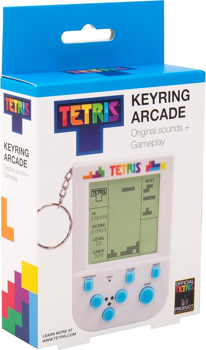 Tetris Keyring Handheld Arcade Game - Retro Mini Portable Handheld Tetris Game for Kids and Adults. Original Gameplay Including Original Tetris Sounds. Officially Licensed Tetris Game.