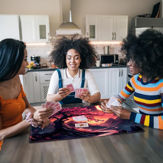 for MTG Playmat with Storage Bag, for TCG Playmat and Playing Card Mat for Magic Board Games, Non-Slip Pink Leaves Tree Desk Mat, Stitched Edges Game Mat, Rollable & Foldable Card Playmat