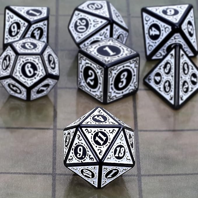 CiaraQ DND Polyhedral Dice Set for Dungeons and Dragons RPG MTG Role Playing Table Games-with 1 Dice Pouch (White Engraved Dice)