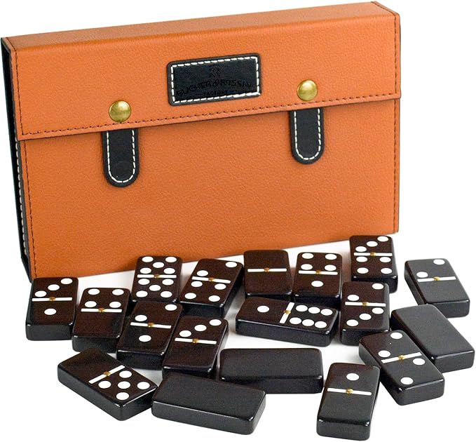 Bucher&Rossini Dominoes Set Double 6 - Claasic Black Domino's Game Set for Adults and Kids Idea Gift Present for Domino Players or Family Game Night (Black New)