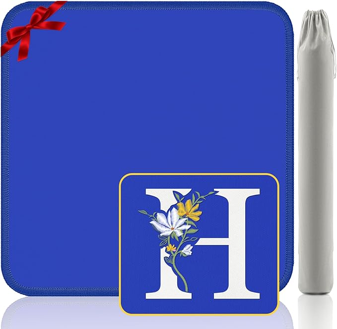 Mahjong Mat for Table | Neoprene Anti-Slip Noise Reduction | 32.4x32.4 Inch Blue | Perfect for American Mahjong, Poker, Card & Board Games | Great Gift Idea(Custom Letter H Edition)