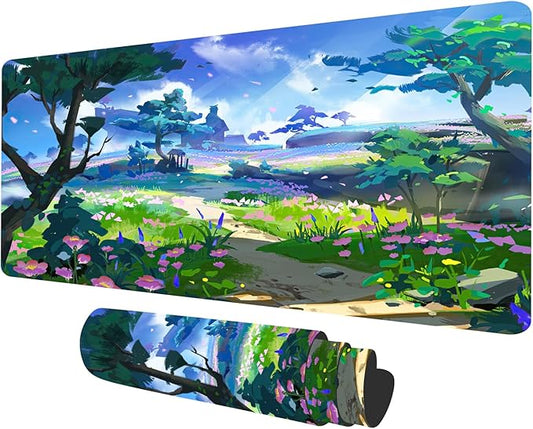 MTG Playmat Forest, TCG Game Play Mat for MTG Landscape Trading Card Smooth Cloth Surface Mousepad Battle Game 23.6X 13.7 inches