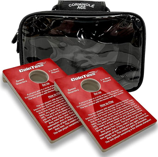 2 CoinToss Boards and Carry Case Set - Speed Quarters - Light Red