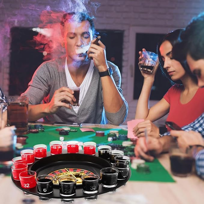 Sosoport Shot Roulette Drinking Game Glass Roulette Shot Glass Roulette Drinking Game Set Party Games Supply for KTV Live House Bar
