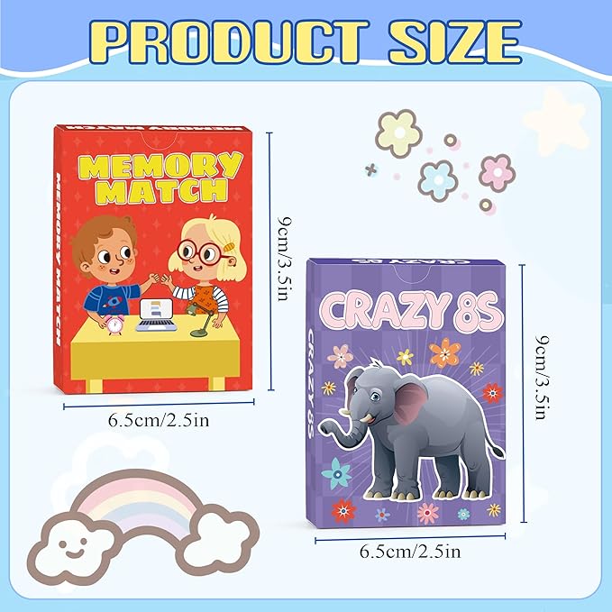 Card Game, Card Games for Kids Ages 4-8, Easy to Learn, Easter Basket Stuffers Gifts Ideal, Fun for Family Game Night Party Travel Preschool Classroom (Memory Match & Crazy 8s)