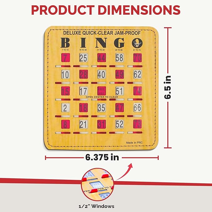 MR CHIPS Jam-Proof Quick-Clear Deluxe Fingertip Slide Bingo Cards with Sliding Windows 200 Pack in Woodgrain Style