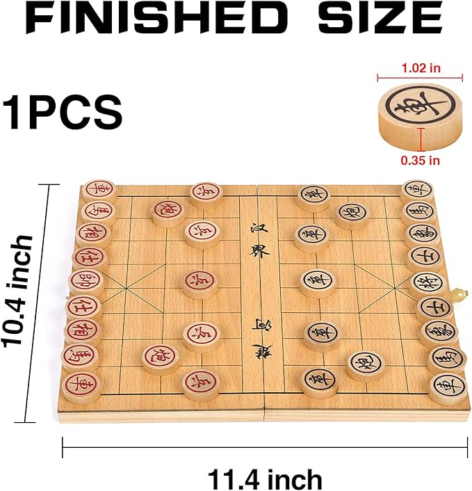Chinese Chess,11.4 Inch Wooden Foldable Chinese Chess Xiangqi with Wooden Chess Pieces Traditional Classic Educational Strategy Games Travel Folding Board Set for Teens Adults