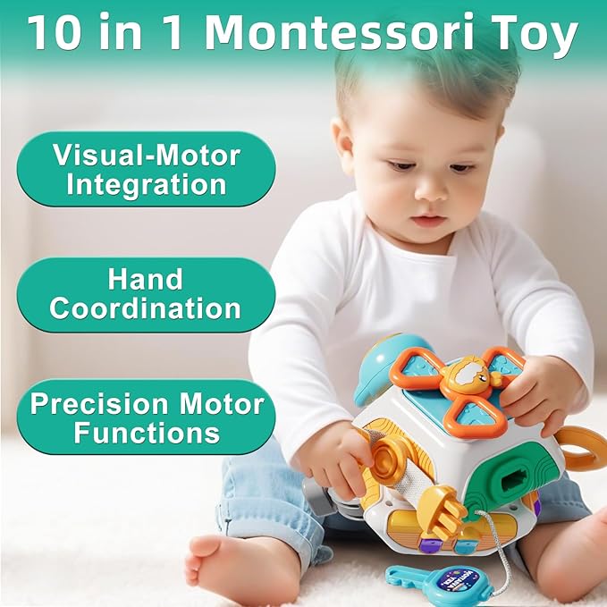 Zslnk Montessori Busy Board for 1 Year Old, Activity Cube Sensory Travel Toys for Toddlers 1-3, Baby Toys 6-12-18 Months for Boy/Girl Birthday Gift, Educational Learning Tools
