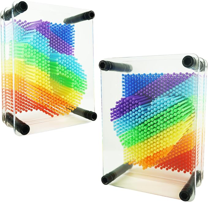 3D Pin Art Sensory Toy Size 5x3.7 Inches Needles Pin Impression Toy Intellectual Fun Rainbow Toys, Transparent