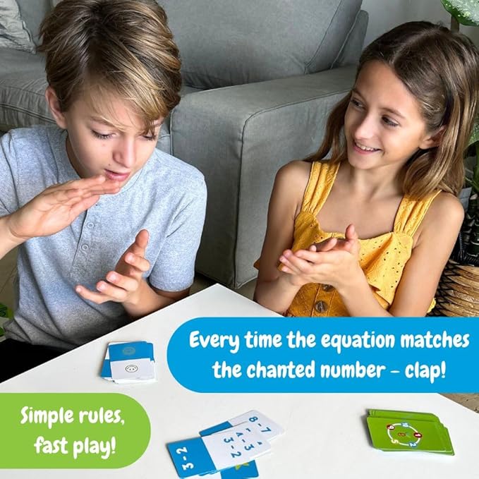 Math Card Game for Kids and Adults – Fun Speed, Math and Clap Reaction Game for 2 to 6 Players – Improve Math Skills and Quick Thinking – Learning Plus & Minus Playing – Mathomino Cards