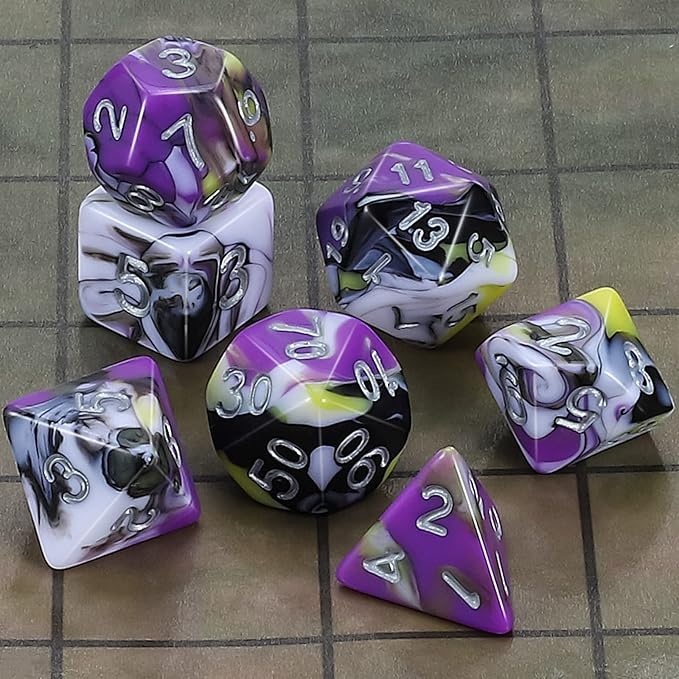 CiaraQ DND Polyhedral Dice Set for Dungeons and Dragons RPG MTG Role Playing Table Games-with 1 Dice Pouch (Purple+Yellow+Black+White)