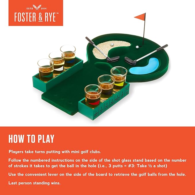 Foster & Rye Putt & Shot Mini Golf Drinking Game, Novelty Bar Games, Party Favors, Groomsman Gifts