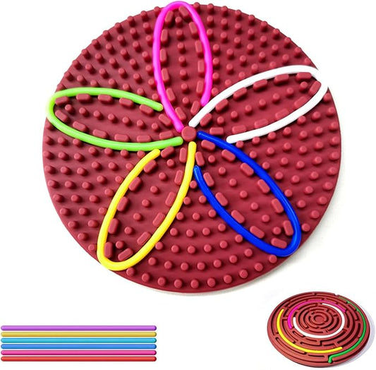 Sensory Activity Board for Kids and Adults, Double-Sided Silicone Fidgets Toys - Silent, No Mess, for Calming, Stress Anxiety, ADHD&Autism - Includes Portable Travel Bag & 12 Strings, Berry
