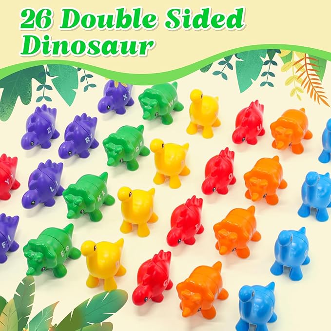 26Pcs Matching Letters Fine Motor Toy, Alphabet Match Game Educational Toys for Toddlers 1-3 Dinosaur Alphabet Learning Toy for Toddler Age 1, 2, 3 Montessori Preschool Educational Toy（New Model）