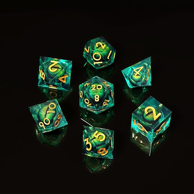 Beholder's Dragon Eye DND Dice Set, Resin Float Liquid Core Sharp Edge D&D Dice, 7pcs Polyhedral D% D20 D12 D10 D8 D6 D4 Dice Set Gifts for Dungeons and Dragons RPG COC MTG Board Games