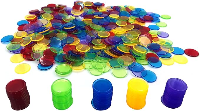 Yuanhe 500 Pieces 3/4 Inch Transparent Counting Chips for Bingo Game, Party, Classroom, Game Night - Mixed Color