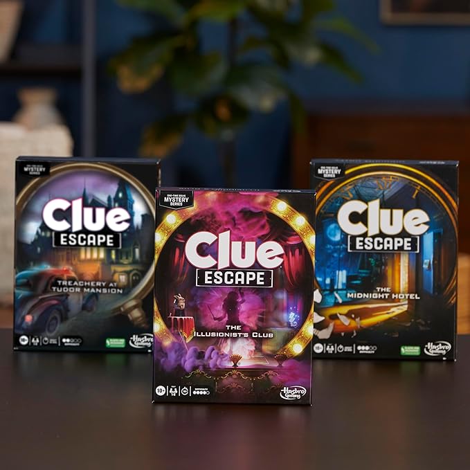 Clue Escape: The Illusionist’s Club Board Game | Escape Room Family Game | 1-Time Solve Mystery | Ages 10+ | 1-6 Players | Difficulty 4 | 90-120 Mins. (Amazon Exclusive)