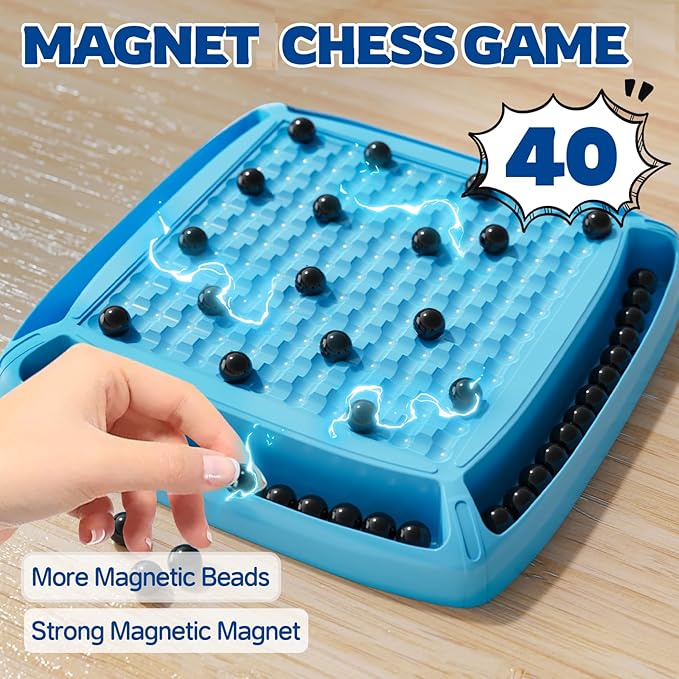 Magnet Game, Magnetic Game Chess, Board Games for Kids 6-8-12, Magnet Chess Kid Games, Family Board Games for Kid and Adults, Magnetic Game with 40 Pieces, Fun Birthday Gifts for Kids (Blue)