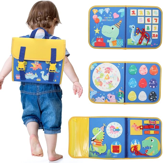 18 in 1 Toddler Montessori Busy Board Preschool Learning Activities with Life Skill Logical Thinking Fine Motor Skills Busy Board for 2-6Year Old for Toddler Toys for Boys Girls Gifts, Blue