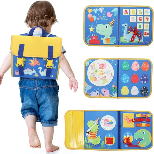 18 in 1 Toddler Montessori Busy Board Preschool Learning Activities with Life Skill Logical Thinking Fine Motor Skills Busy Board for 2-6Year Old for Toddler Toys for Boys Girls Gifts, Blue