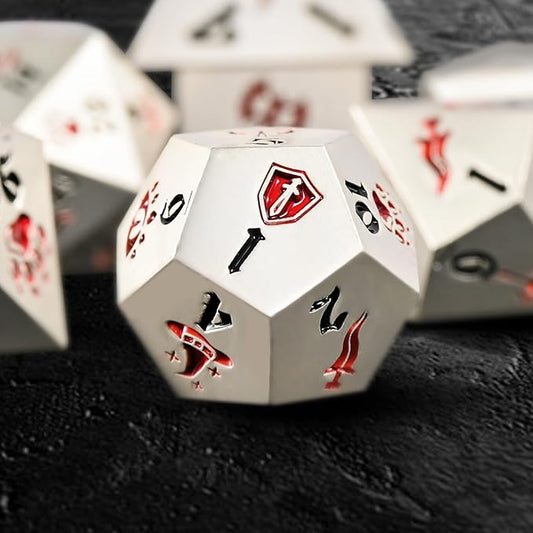 7PCS Metal Dice Set for Dungeons and Dragons,Class Icons Dice,Role Playing Board Games Accessories (Silver)