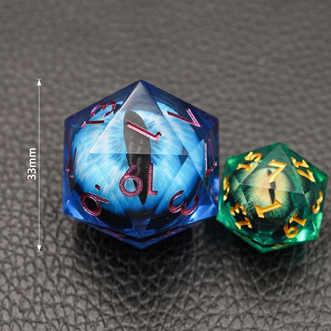 Dungeons and Dragons DND Dice D20, Moving Eyeball Liquid Core Dice Set D&D 33MM Oversized D20 Single Sharp Edge Resin dice with Gift Case, Polyhedral Dice for Role Playing Game