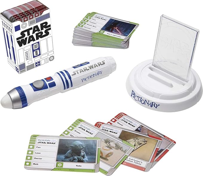 Mattel Games Pictionary Air Star Wars Family Game for Kids & Adults with R2-D2 Light Pen and Themed Picture Clue Cards