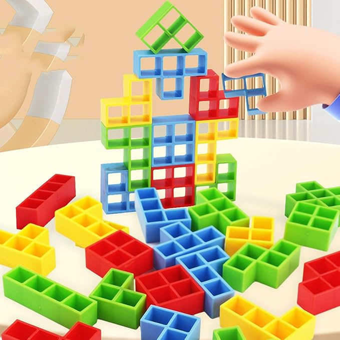 Tower Stack Board Games for Kids 8-12 Years, 48PCS Balance Building Blocks, Stack Attack Toy for 2 Players, Family, Parties, Travel, Adults