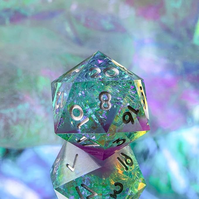 YEMEKO Single D20 Dice - 22mm, 20 Sided D&D Dice for Dungeons and Dragons, DND Dice with Resin Sharp Edge, Handmade Polyhedral for RPG, Roleplaying Games MTG Table Games(Purple Green)