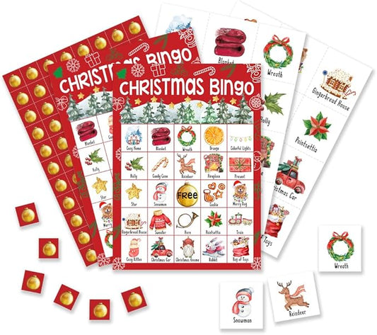 Christmas Bingo Cards, Christmas Eve Bingo Games for 24 Players, Christmas Games for Family Friends Large Group Activities, Christmas Party Favors Supplies Decorations(16)