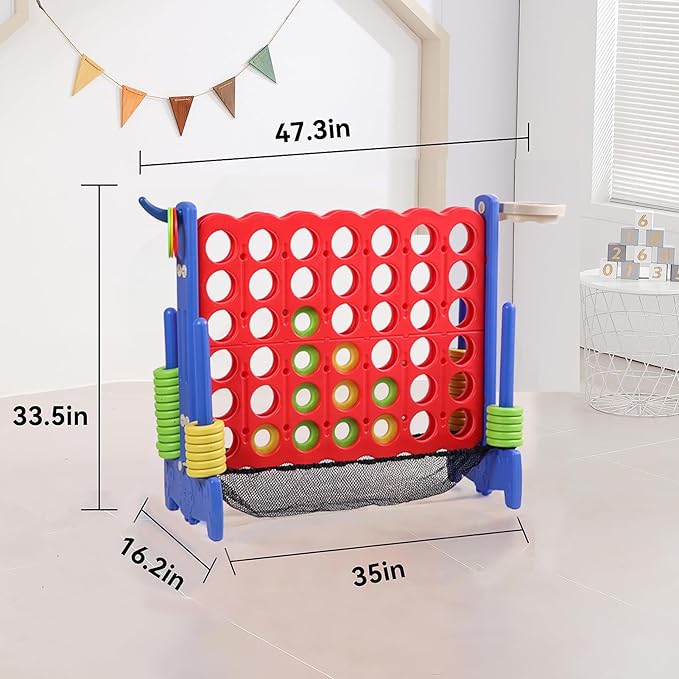 Giant 4 Row Game with Carrying Bag and Mesh Fabric .Giant 4-to-Score Game Set Suitable for Indoor and Outdoor Holiday Parties and Family Gatherings.（ Blue red）
