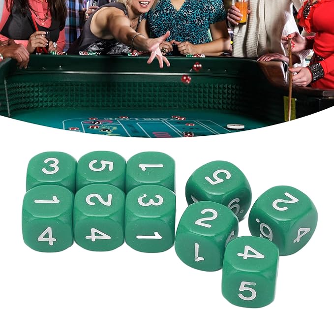 Green 6 Sided Plastic Dice Set - 20 Pieces, Rounded Corners, Number Dice for Table Games