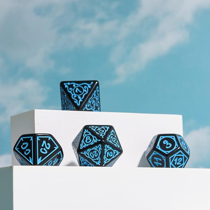 DND Dice Set -D&D Polyhedral Dice (7 Pcs) Druid Dice with Leather Dice Bag for Dungeons and Dragons Role Playing Dice Games RPGs(Druid - Black Blue)