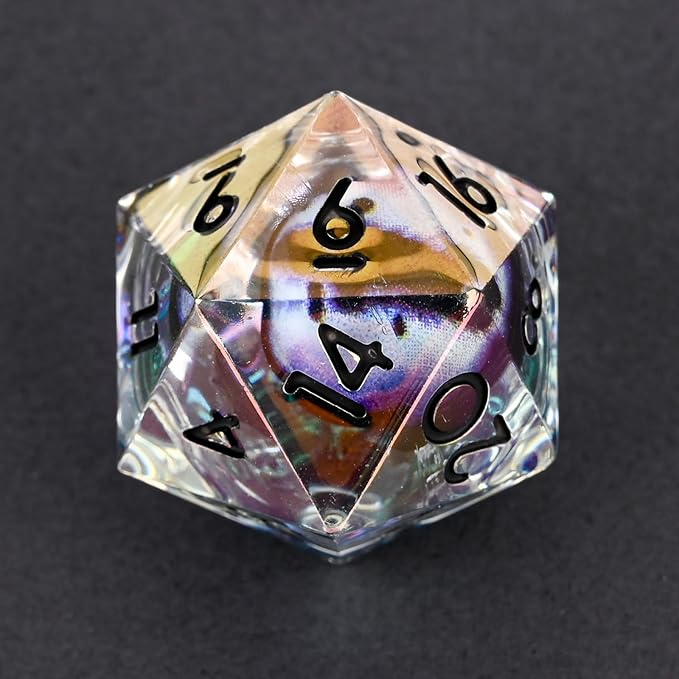 Electroplated Resin Dice Set, Resin Edge Sharp for Dungeons & Dragons RPG, MTG Board Games with Gift Box(Electroplating Purple White Longan)