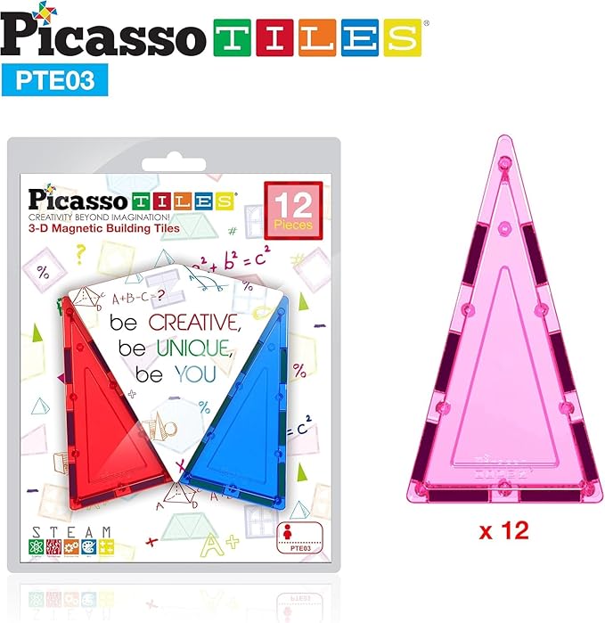 PicassoTiles Magnetic Building Block Set Isosceles Triangle Magnet Tiles Construction Toy STEM Learning Kit Educational Playboard Prek Pretend Play Stacking Blocks Child Brain Development PTE03