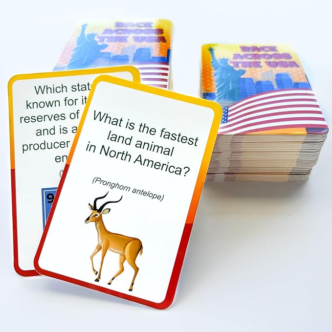 QUOKKA Board Game 1 to 10 Players - Learning, Educational - Geography, United States - 120 Question Cards, Top Facts - Indoor, Outdoor - Kids, Teens, Adults, Family