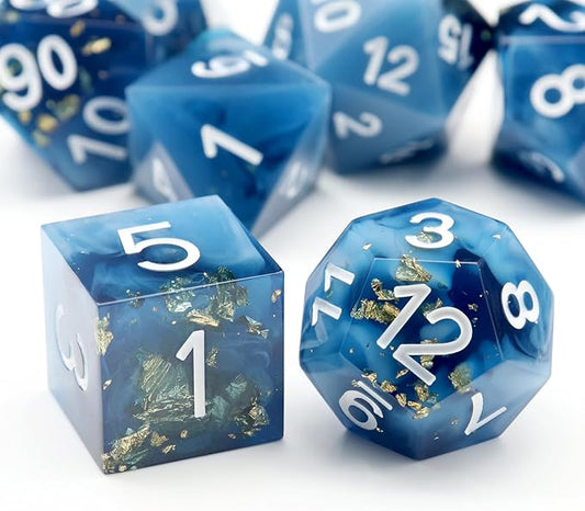 Haxtec Sharp Edge Dice Blue DND Dice Set Resin Dice with Dice Case Polyhedral D&D Dice for TTRPGs Dungeons and Dragons DND Gift-Dark Blue White Gold Foil