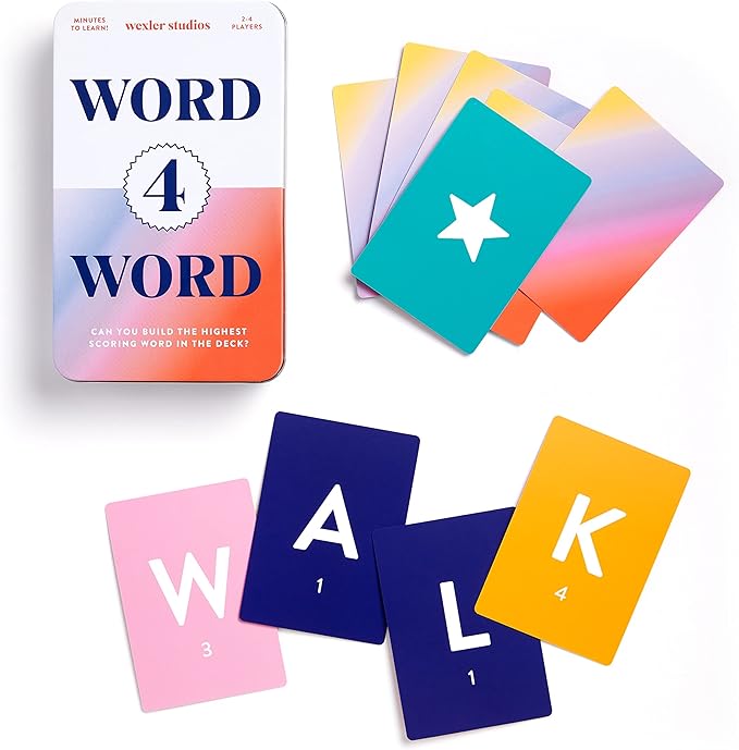 Galison Wexler Studios Word 4 Word – Fun Spelling Card Game for Adults and Kids Perfect for Travel and Family Game Night, 2-4 Players