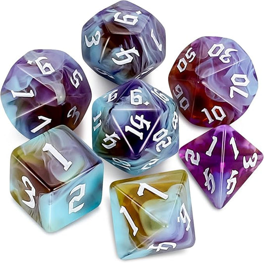 QMAY DND Dice Set -D&D Polyhedral Dice (7pcs) for Dungeons and Dragons (Water Blue and Purple)