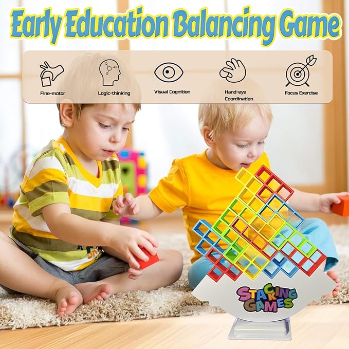 32 Pcs Tetra Tower Stacking Game, Fun Balance Building Blocks Board Games for Kids Adults Family Party, Toys Gifts for Boys Girls Ages 3-12