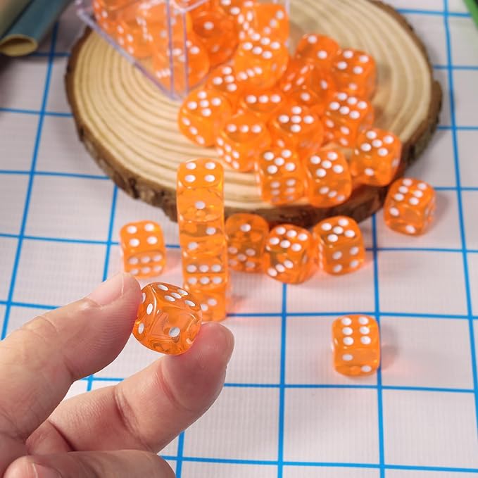 36 Pieces 12mm 6 Sided Mini Dice Set,Translucent Colors D6 Game Dice Set,6 Sided Standard Game Dice for Board Games Dice Games Classroom Teaching Dices Game, with Portable Gaming Box(Orange)