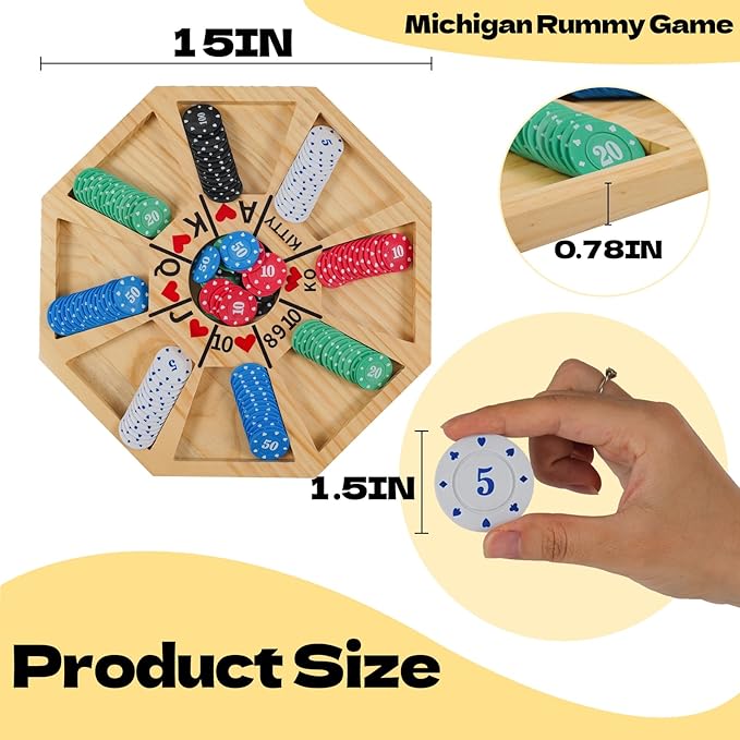 Michigan Rummy Board Game Deluxe Se tPerfect Blend of A Royal Game of Hearts Rummy Poker Wooden Tripoley Board Game Betting Bluffing Game Classical Family Card Game for 100 Chips (Log -Medium)
