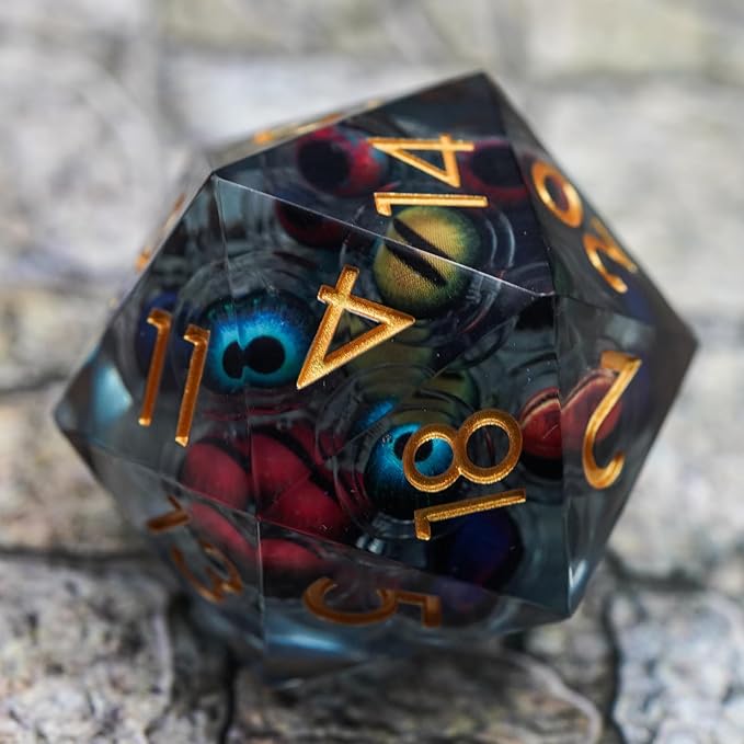 Dungeons and Dragons DND Dice D20, Moving Eyeball Liquid Core Dice Set D&D 33MM Oversized D20 Single Sharp Edge Resin dice with Gift Case, Polyhedral Dice for Role Playing Game