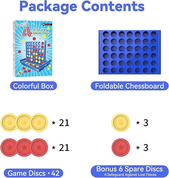 Pup Go 4 in a Line Game,6 Spare Discs Included, Four in a Row Line Up 4 Gaming Fun Set, Travel Portable Convenient Size, Classic Fun Educational Games for Kids(Mini)