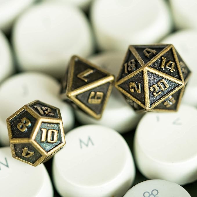 UDIXI 10mm Mini Metal DND Dice Set 7-Die Polyhedral RPG Dice for D&D Dungeons and Dragons Role Playing Game. (Bronze)