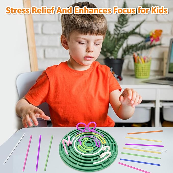 Sensory Activity Board for Kids and Adults, Double-Sided Silicone Fidgets Toys - Silent, No Mess, for Calming, Stress Anxiety, ADHD&Autism - Includes Portable Travel Bag & 12 Strings, Spruce