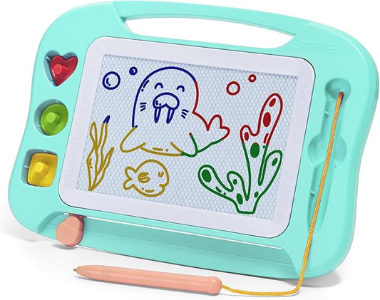 SGILE Magnetic Drawing Board for Kids, Colorful Erasable Doodle Board with Magnet Pen, Painting Sketch Pad with Three Stamps, Travel Toy, Birthday Gift, Educational Learning Toy for Toddlers, Green